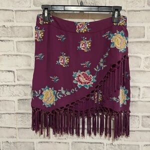 NWT! Women’s Urban Outfitters purple floral tassel wrap mini skirt Medium